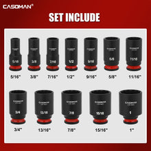 Load image into Gallery viewer, CASOMAN 12-Pieces 3/8" Drive Mid-Length Impact Socket Set, 12-Point, SAE, 5/16-Inch to 1-Inch, CR-MO Steel, with Storage Case