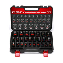 Load image into Gallery viewer, CASOMAN 26-Pieces 1/2" Drive Standard Impact Socket Set, 12-Point, Metric, 10mm - 36mm, CR-MO Steel, with Storage Case