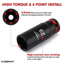 Load image into Gallery viewer, CASOMAN 43-Pieces 1/2" Drive Master Impact Socket Set, Deep and Standard, 6-Point, Metric, 9mm - 30mm, CR-MO Steel, Impact Universal Joint &amp; Extension Bars, with Storage Case