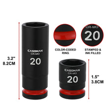 Load image into Gallery viewer, CASOMAN 43-Pieces 1/2" Drive Master Impact Socket Set, Deep and Standard, 6-Point, Metric, 9mm - 30mm, CR-MO Steel, Impact Universal Joint &amp; Extension Bars, with Storage Case