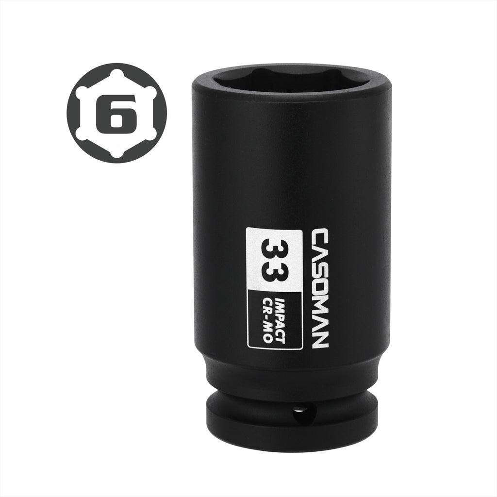 CASOMAN 3/4" Drive 33 mm Axle Nut Impact Socket, CR-MO, 6 Point Deep Impact Socket (33MM) for Easy Removal of Axle Shaft Nuts