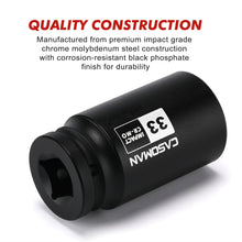 Load image into Gallery viewer, CASOMAN 3/4" Drive 33 mm Axle Nut Impact Socket, CR-MO, 6 Point Deep Impact Socket (33MM) for Easy Removal of Axle Shaft Nuts