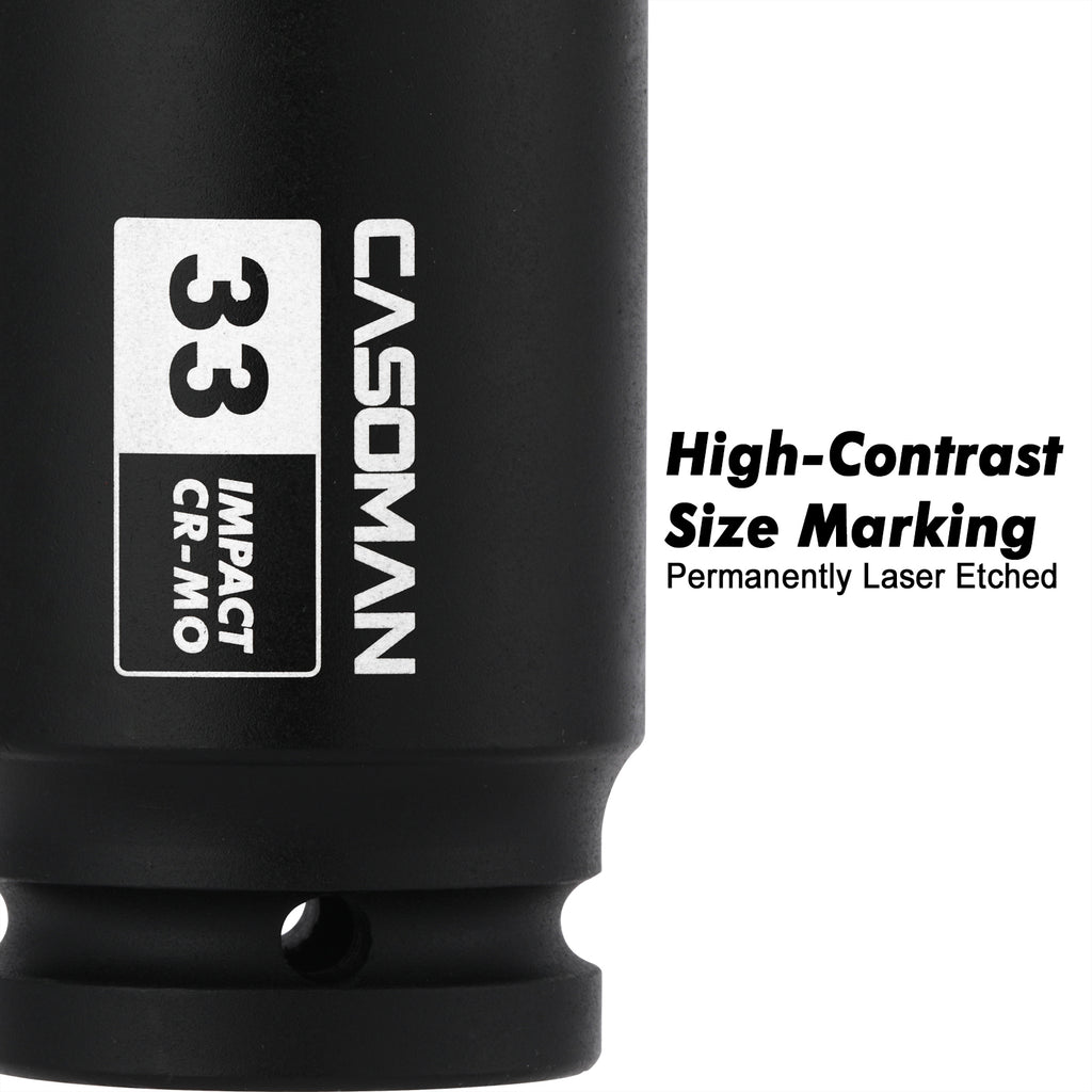CASOMAN 3/4" Drive 33 mm Axle Nut Impact Socket, CR-MO, 6 Point Deep Impact Socket (33MM) for Easy Removal of Axle Shaft Nuts