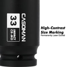 Load image into Gallery viewer, CASOMAN 3/4" Drive 33 mm Axle Nut Impact Socket, CR-MO, 6 Point Deep Impact Socket (33MM) for Easy Removal of Axle Shaft Nuts
