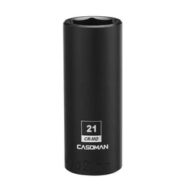 CASOMAN 1/2-Inch Drive x 21mm Deep Impact Socket, 6-Point, Metric, CR-MO
