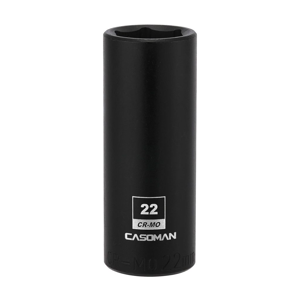 CASOMAN 1/2-Inch Drive x 22mm Deep Impact Socket, 6-Point, Metric, CR-MO