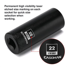 Load image into Gallery viewer, CASOMAN 1/2-Inch Drive x 22mm Deep Impact Socket, 6-Point, Metric, CR-MO