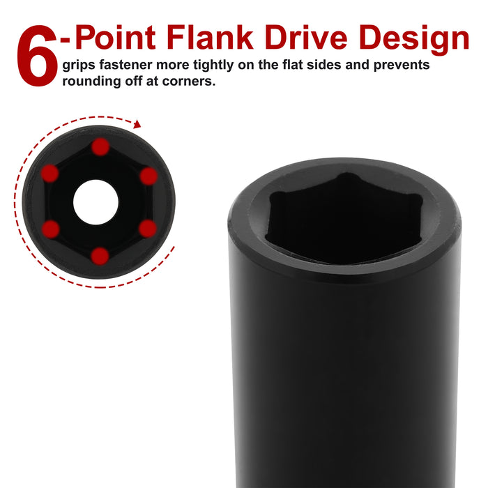 CASOMAN 1/2-Inch Drive x 22mm Deep Impact Sockets, 2PCS Set, 6-Point, Metric, CR-MO