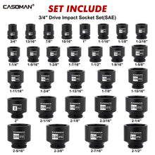 Load image into Gallery viewer, CASOMAN 29-Piece 3/4" Drive Shallow Spindle Axle Nut Impact Socket Set, 6-Point, Standard Large Socket Set, SAE (3/4" to 2-1/2"), CR-MO Steel, with Storage Case