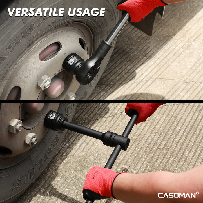 CASOMAN 29-Piece 3/4" Drive Shallow Spindle Axle Nut Impact Socket Set, 6-Point, Standard Large Socket Set, SAE (3/4" to 2-1/2"), CR-MO Steel, with Storage Case