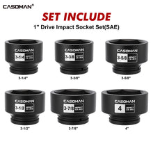 Load image into Gallery viewer, CASOMAN 6-Piece 1" Drive Shallow Spindle Axle Nut Impact Socket Set, 6-Point, Standard Large Socket Set, SAE (3-1/4" to 4"), CR-MO Steel, with Storage Case