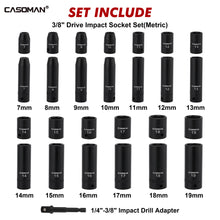 Load image into Gallery viewer, CASOMAN 27 Pieces 3/8-Inch Drive Impact Socket Set, Deep &amp; Shallow, Metric (7mm - 19mm), 6 Point, CR-V Steel