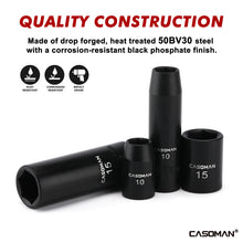 Load image into Gallery viewer, CASOMAN 27 Pieces 3/8-Inch Drive Impact Socket Set, Deep &amp; Shallow, Metric (7mm - 19mm), 6 Point, CR-V Steel