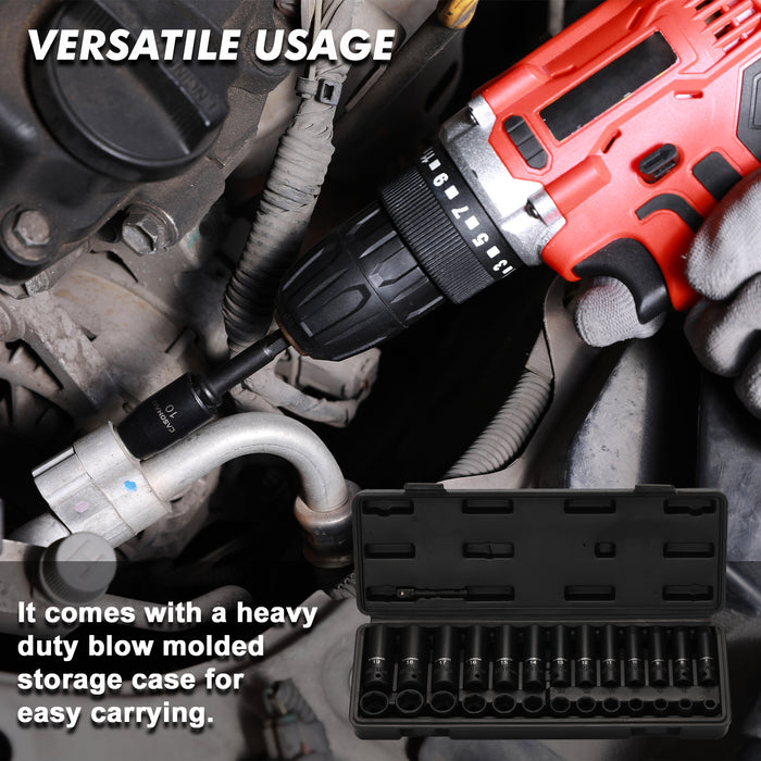 CASOMAN 27 Pieces 3/8-Inch Drive Impact Socket Set, Deep & Shallow, Metric (7mm - 19mm), 6 Point, CR-V Steel