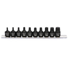 Load image into Gallery viewer, CASOMAN 10-Piece 3/8" Drive Low Profile Impact Torx Bit Socket Set, Includes Storage Rail, CR-MO Steel, Designed for Impact Use