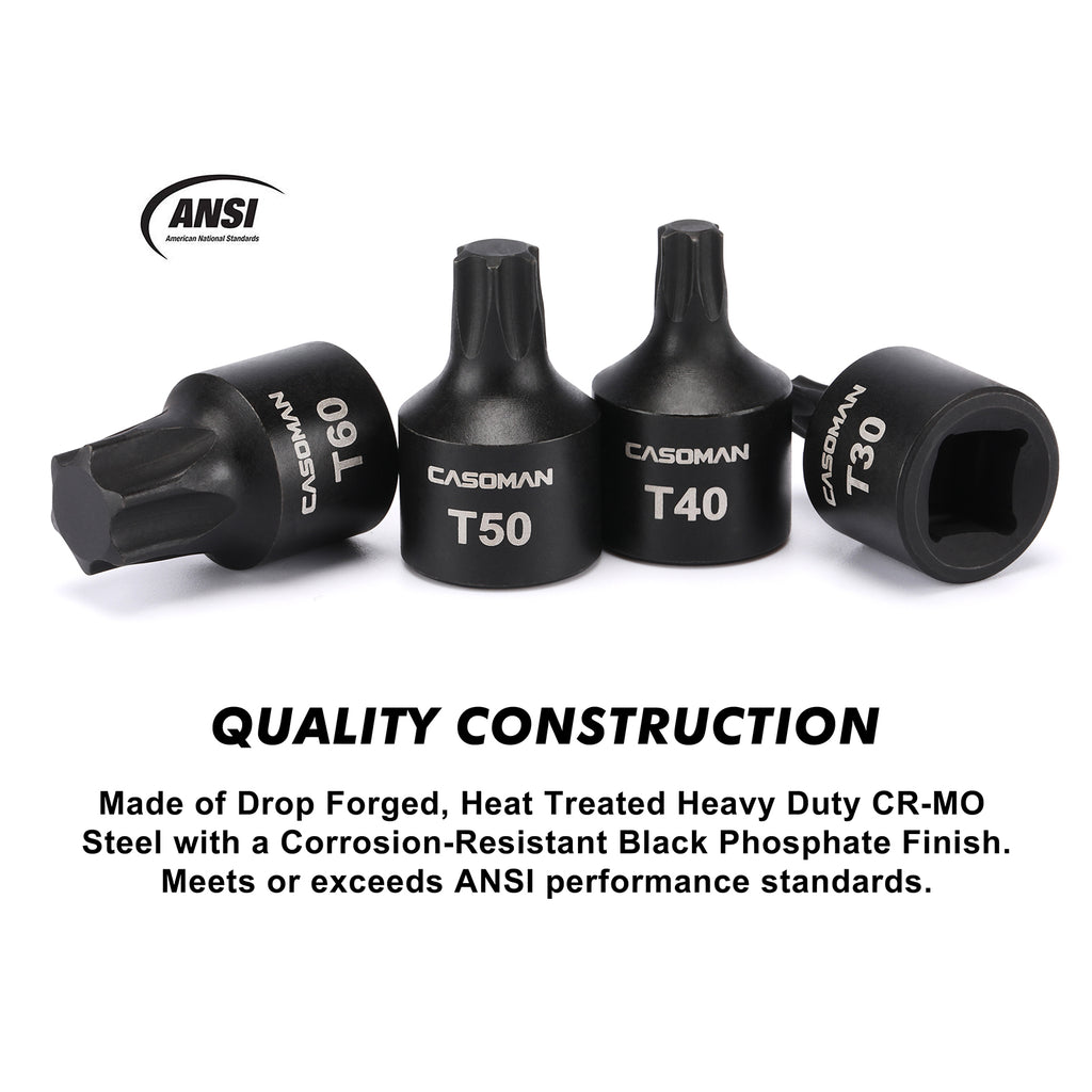 CASOMAN 10-Piece 3/8" Drive Low Profile Impact Torx Bit Socket Set, Includes Storage Rail, CR-MO Steel, Designed for Impact Use