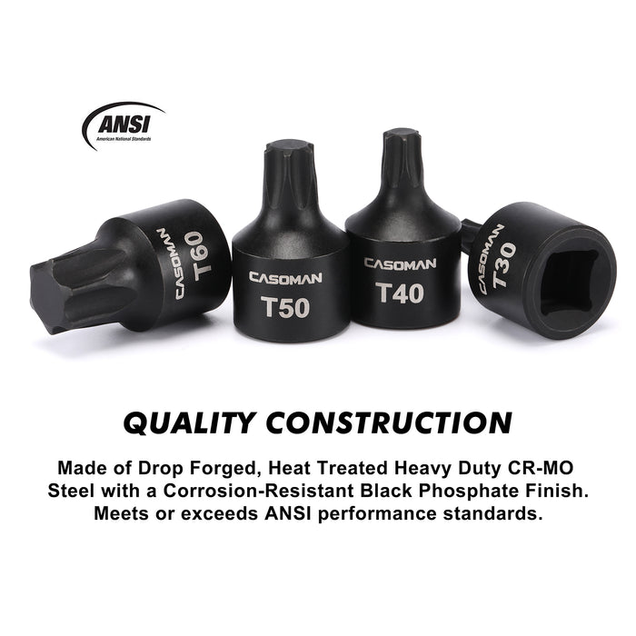 CASOMAN 10-Piece 3/8" Drive Low Profile Impact Torx Bit Socket Set, Includes Storage Rail, CR-MO Steel, Designed for Impact Use