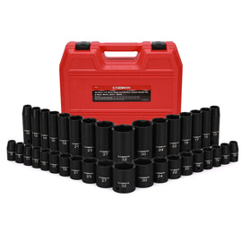 CASOMAN 36-Piece 1/2” Drive Metric Deep and Shallow Impact Socket Set, 6-Point, CR-V, for Auto Repair, with Portable Case, Rugged Construction