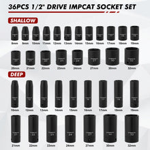 Load image into Gallery viewer, CASOMAN 36-Piece 1/2” Drive Metric Deep and Shallow Impact Socket Set, 6-Point, CR-V, for Auto Repair, with Portable Case, Rugged Construction