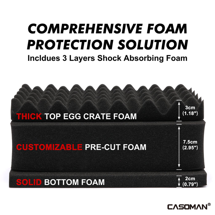CASOMAN Water-proof and Dust-proof Protective Sturdy Plastic Storage Case with Cush-Proof Sponge and Customizable Foam, IP67 Water Proof Grade, Perfectly designed