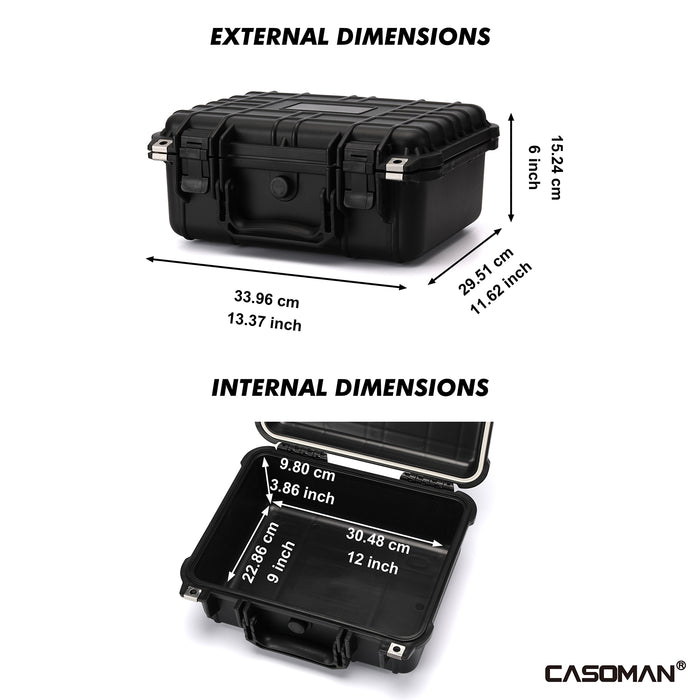 CASOMAN Water-proof and Dust-proof Protective Sturdy Plastic Storage Case with Cush-Proof Sponge and Customizable Foam, IP67 Water Proof Grade, Perfectly designed