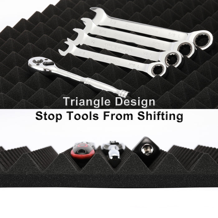 CASOMAN 8PCS Professional Toolbox Liner, Trap Mat Universal Tool Drawer Liner, Non-Slip Foam Inserts, Easy Cut, Black, 23.6"x15.7"