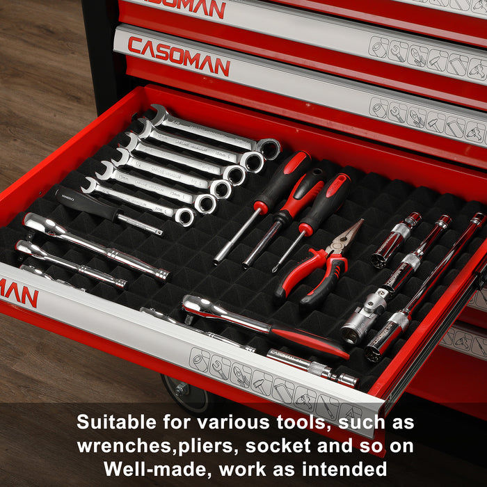 CASOMAN 8PCS Professional Toolbox Liner, Trap Mat Universal Tool Drawer Liner, Non-Slip Foam Inserts, Easy Cut, Black, 23.6"x15.7"
