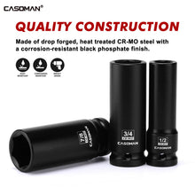Load image into Gallery viewer, CASOMAN 14PCS 1/2" Drive Deep Impact Socket Set, SAE, 6-Point, CR-MO, 3/8" to 1-1/4", for Auto Repair, Mechanic, with Portable Case, Easy-to-Read Size Markings, Rugged Construction