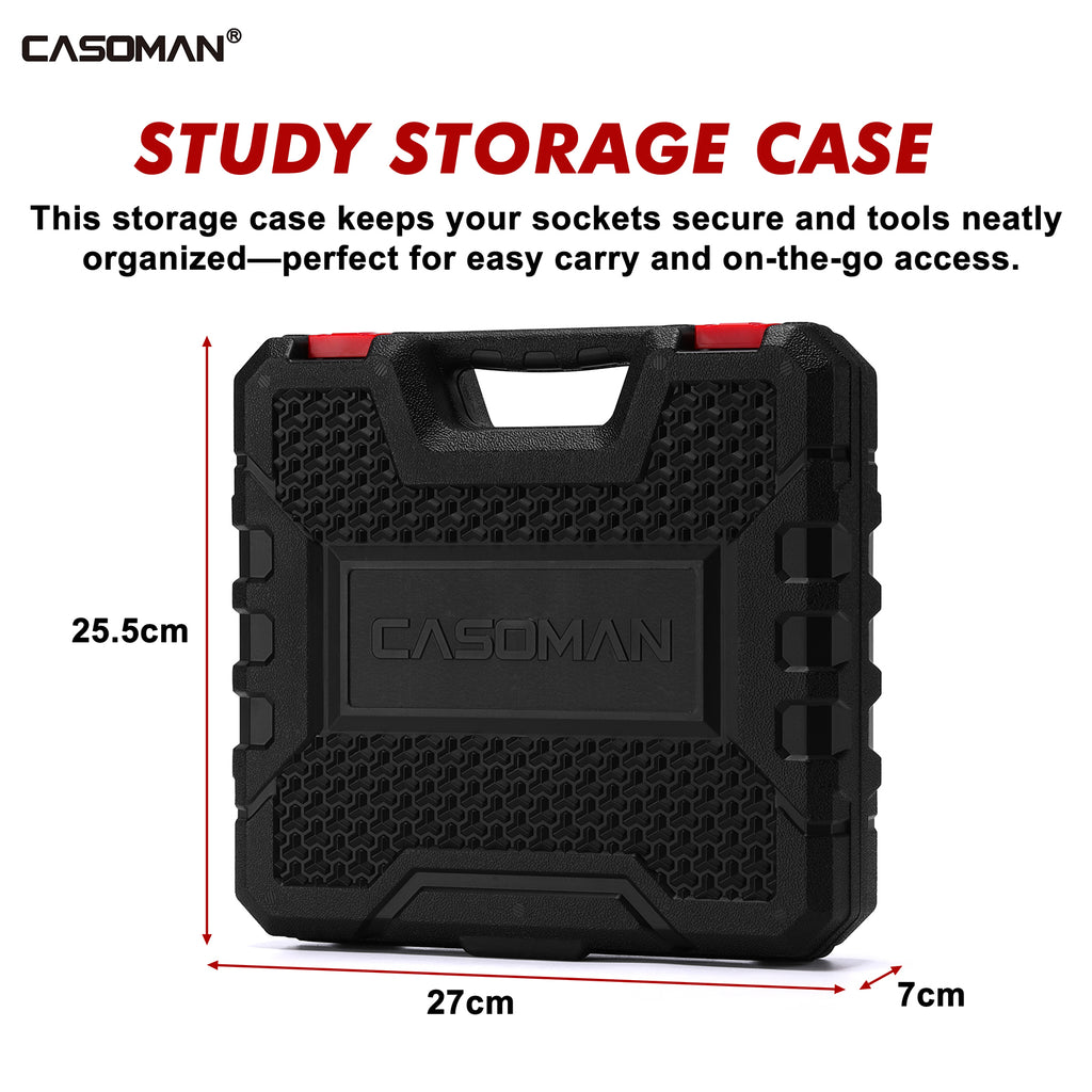 CASOMAN 14PCS 1/2" Drive Deep Impact Socket Set, Metric, 6-Point, CR-MO, 10mm to 32mm, for Auto Repair, Mechanic, with Portable Case, Easy-to-Read Size Markings, Rugged Construction