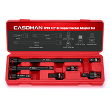 Load image into Gallery viewer, CASOMAN 7PCS 1/2" Drive Impact Socket Accessory Set, Includes Extension Bars 3" 6" 10", Socket Adapter &amp; Reducer, Impact to 1/4" Hex Converter and Universal Joint, CR-MO Steel, for Automotive Repair