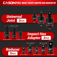 Load image into Gallery viewer, CASOMAN 11PCS Impact Socket Accessory Set, Includes Impact Socket Adapters and Reducers, Impact to 1/4" Hex Converters, Swivel Socket Adapters, CR-MO Steel, for Automotive Repair