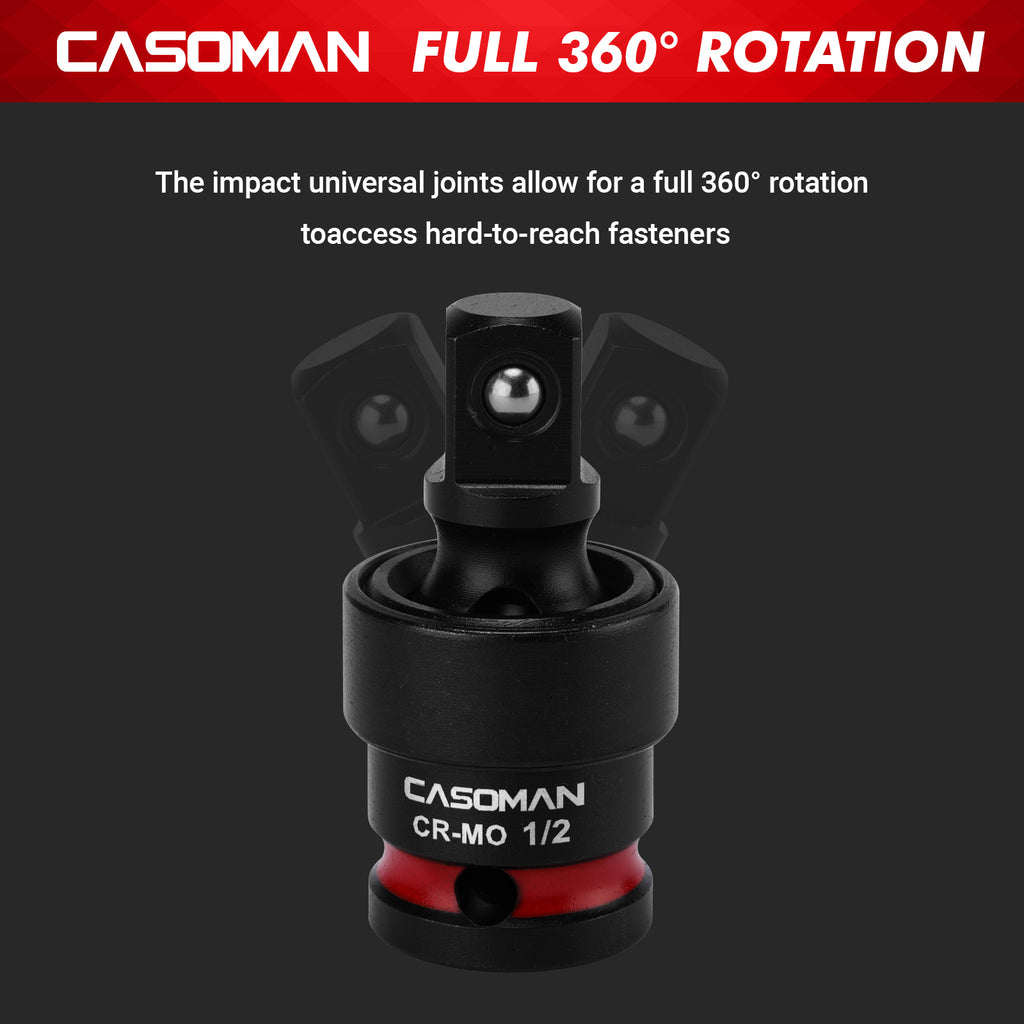 CASOMAN 11PCS Impact Socket Accessory Set, Includes Impact Socket Adapters and Reducers, Impact to 1/4" Hex Converters, Swivel Socket Adapters, CR-MO Steel, for Automotive Repair