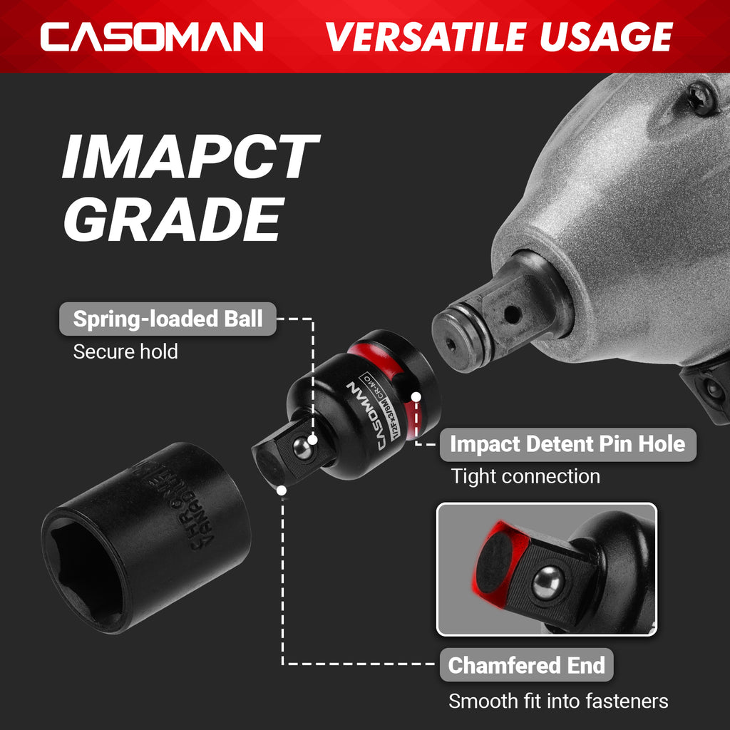 CASOMAN 11PCS Impact Socket Accessory Set, Includes Impact Socket Adapters and Reducers, Impact to 1/4" Hex Converters, Swivel Socket Adapters, CR-MO Steel, for Automotive Repair