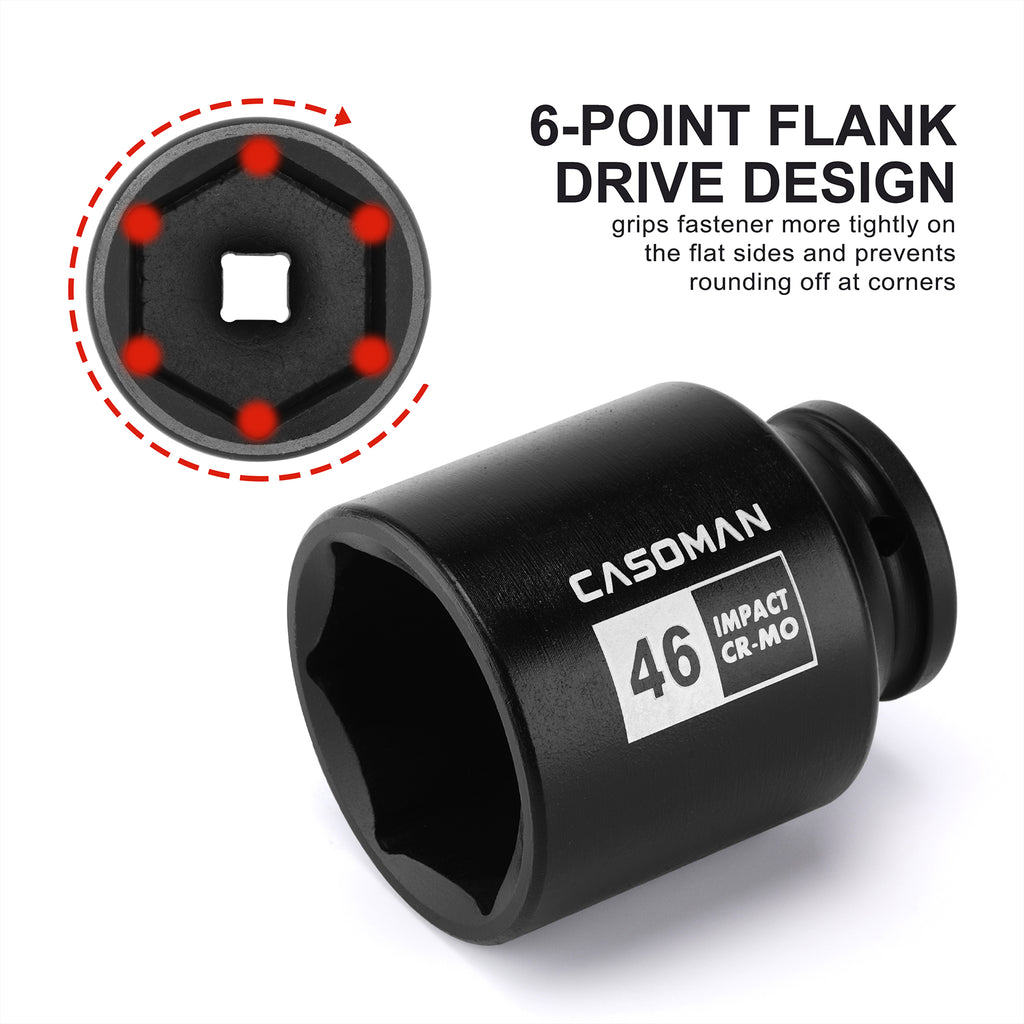 CASOMAN 1/2"" Drive x 46mm Deep Impact Socket, 6-Point, 78mm length, Metric, CR-MO