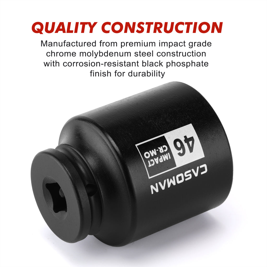 CASOMAN 1/2"" Drive x 46mm Deep Impact Socket, 6-Point, 78mm length, Metric, CR-MO