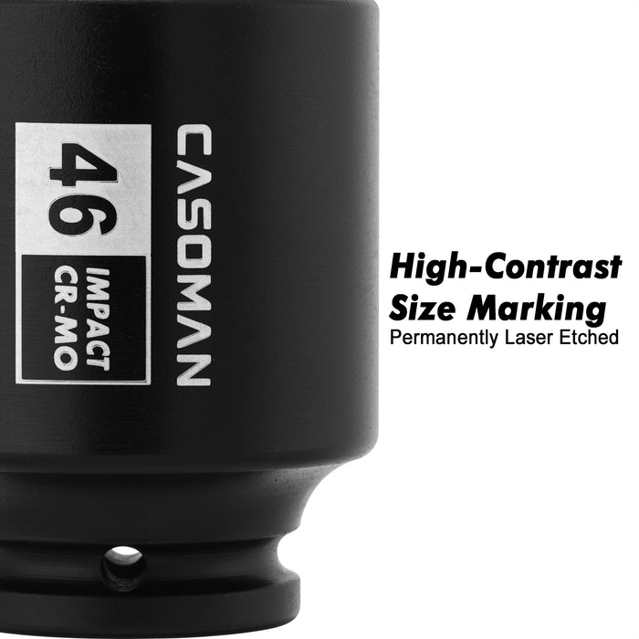CASOMAN 1/2"" Drive x 46mm Deep Impact Socket, 6-Point, 78mm length, Metric, CR-MO