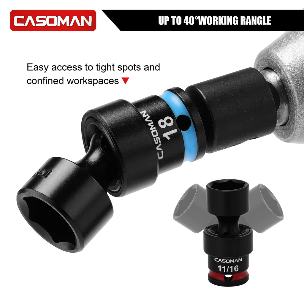 CASOMAN 153-Piece 1/4" & 3/8" & 1/2" Drive Master Impact Socket Set with Case, Professional Standard and Deep Socket Tool Set, 6 Point, SAE and Metric Sizes