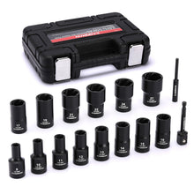 Load image into Gallery viewer, CASOMAN 16PCS 1/2" Drive Impact Bolt and Nut Extractor Socket Set, Stripped Lug Nut Remover Include Hex Shank Adapter &amp; Pin Bar, for Removing Damaged Rusted Broken Rounded Fasteners off, CR-MO, Metric