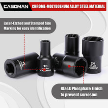 Load image into Gallery viewer, CASOMAN 16PCS 1/2" Drive Impact Bolt and Nut Extractor Socket Set, Stripped Lug Nut Remover Include Hex Shank Adapter &amp; Pin Bar, for Removing Damaged Rusted Broken Rounded Fasteners off, CR-MO, Metric