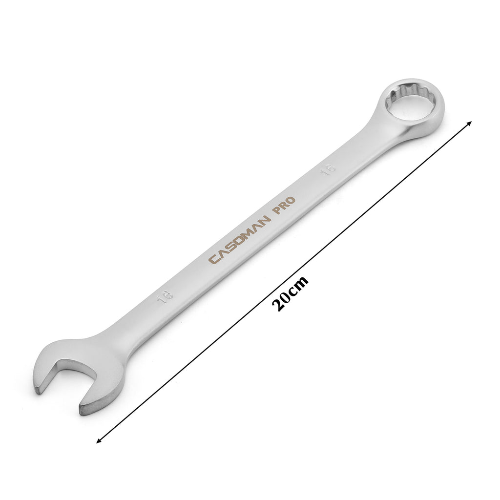 CASOMAN PRO 16mm Combination Wrench - Industrial Grade Spanners with 12-Point Design, Durable Chrome Vanadium Steel, Metric