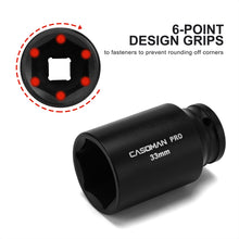 Load image into Gallery viewer, CASOMAN PRO 1/2" Drive x 33 mm Deep 6 PT Impact Socket, CR-MO, 1/2-Inch Drive 6 Point Axle Nut Socket for Easy Removal of Axle Shaft Nuts (33MM)