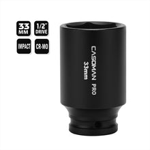 Load image into Gallery viewer, CASOMAN PRO 1/2" Drive x 33 mm Deep 6 PT Impact Socket, CR-MO, 1/2-Inch Drive 6 Point Axle Nut Socket for Easy Removal of Axle Shaft Nuts (33MM)