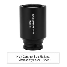 Load image into Gallery viewer, CASOMAN PRO 1/2" Drive x 33 mm Deep 6 PT Impact Socket, CR-MO, 1/2-Inch Drive 6 Point Axle Nut Socket for Easy Removal of Axle Shaft Nuts (33MM)