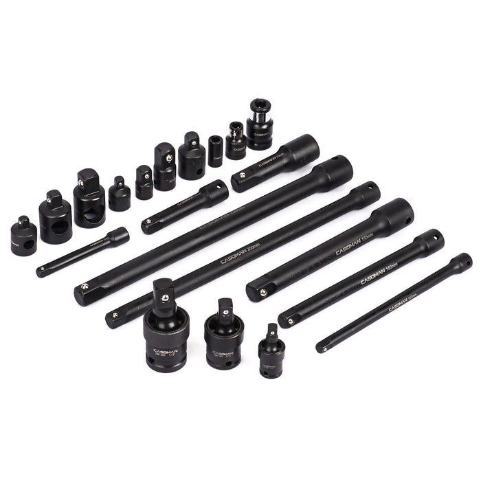 CASOMAN 21-Piece Drive Tool Accessory Set,Includes1/2",3/8",1/4" Impact Universal Joint, Socket Adapters,Extensions and Impact Coupler