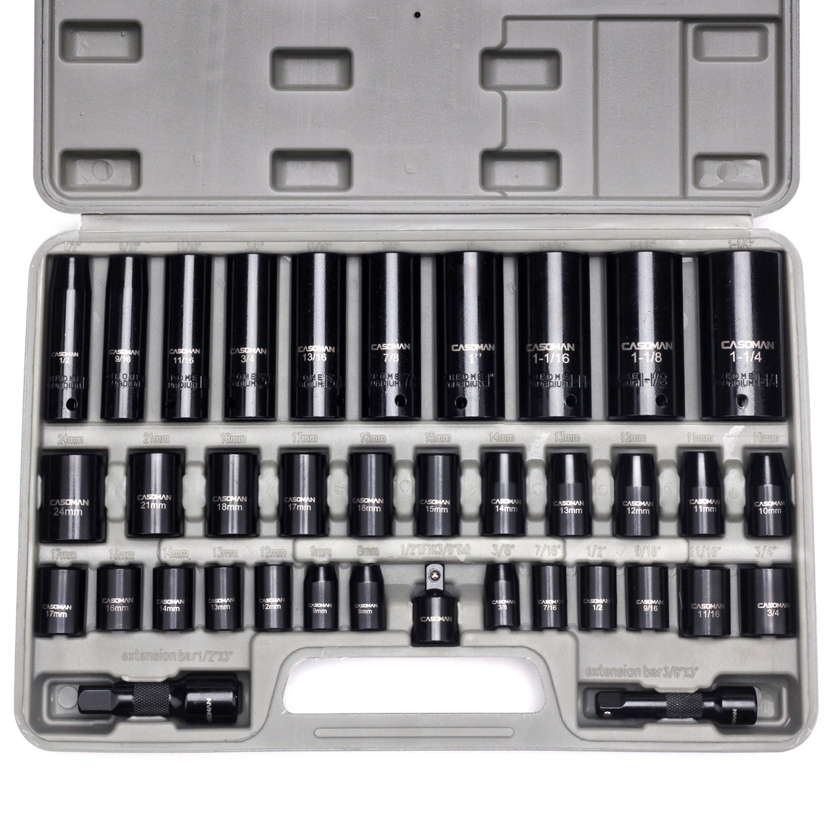CASOMAN Complete 3/8" and 1/2” Drive Impact Socket Set, Inch (SAE) /Me
