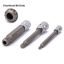 Load image into Gallery viewer, CASOMAN 10 Piece Spline Tip Bit Socket Set, M-Type, S2 and Cr-V Steel, Extra Long 4'' Length, M4-M18, XZN Triple Square Spline Bit Socket Set