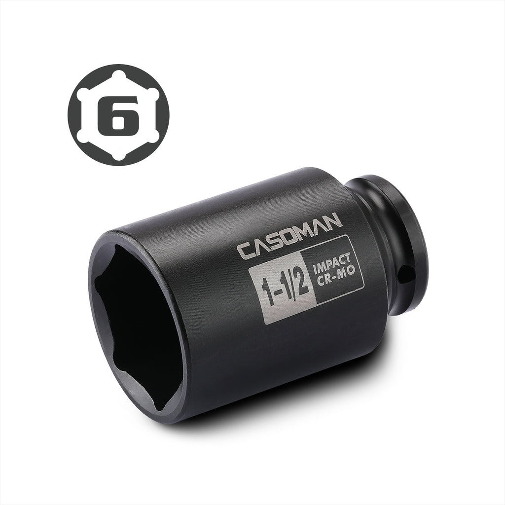 CASOMAN 6-Point 1/2-Inch Drive Deep Impact Socket- 1-1/2" (SAE),1/2-inch Drive 6 Point Axle Nut Socket for Easy Removal of Axle Shaft Nuts (1-1/2")