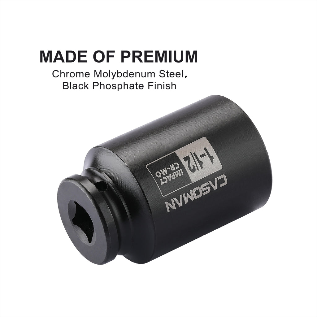 CASOMAN 6-Point 1/2-Inch Drive Deep Impact Socket- 1-1/2" (SAE),1/2-inch Drive 6 Point Axle Nut Socket for Easy Removal of Axle Shaft Nuts (1-1/2")