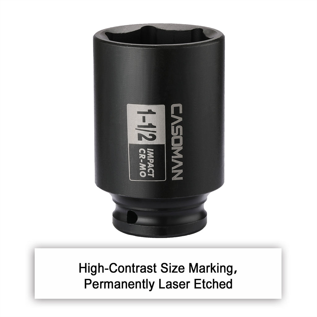CASOMAN 6-Point 1/2-Inch Drive Deep Impact Socket- 1-1/2" (SAE),1/2-inch Drive 6 Point Axle Nut Socket for Easy Removal of Axle Shaft Nuts (1-1/2")