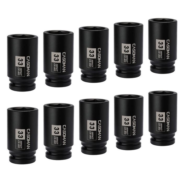 CASOMAN 10PCS 3/4-Inch Drive Deep Impact Socket Set-33mm, CR-MO, 6-Point, Axle Nut Socket for Easy Removal of Axle Shaft Nuts